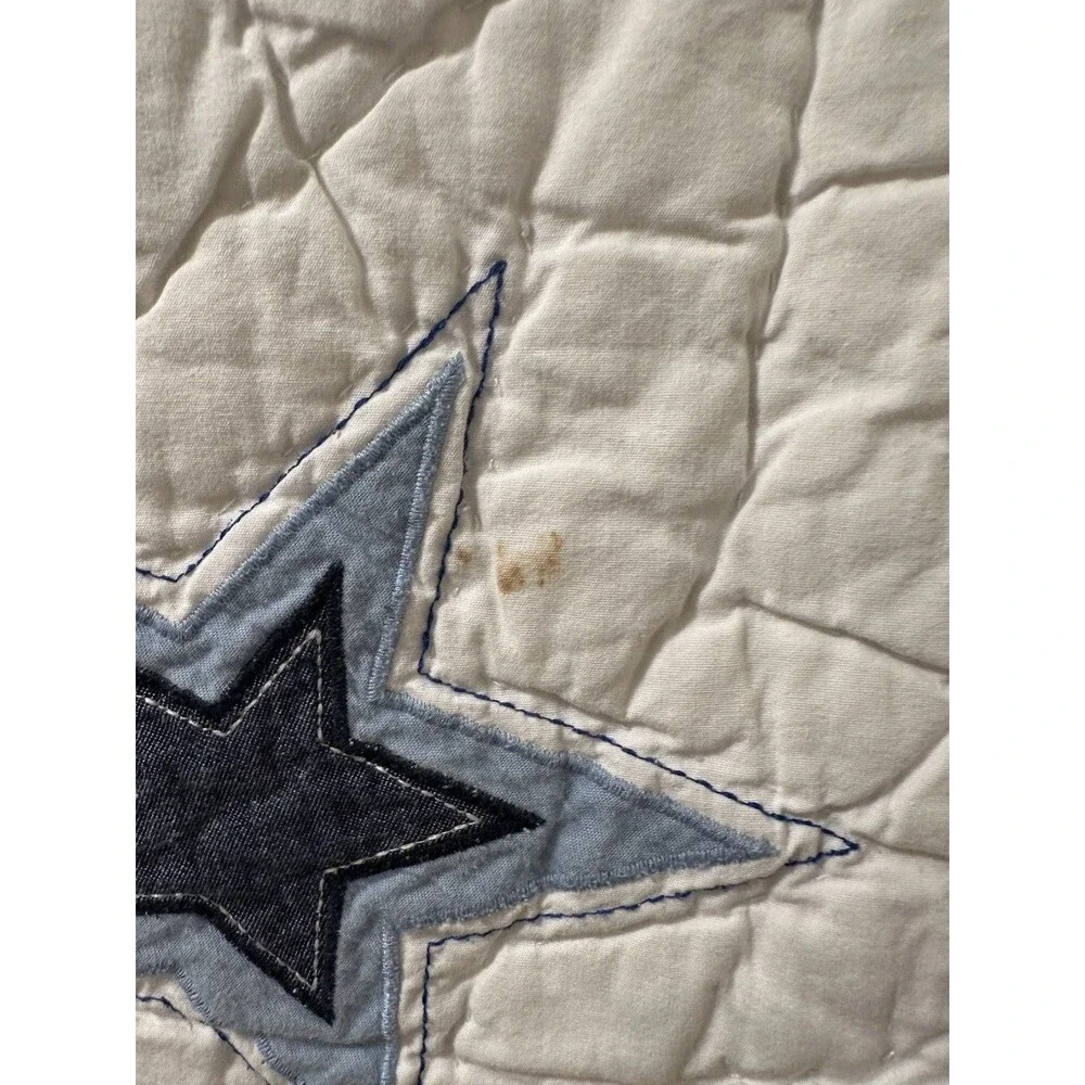 Pottery Barn Kids Star Appliqué Quilt 68x86 + Euro Sham Blue White Discontinued￼